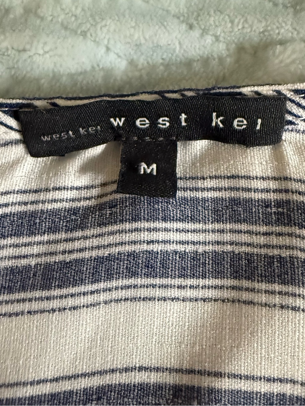 West Kei Navy and White Striped Wrap Blouse - Picture 3 of 5